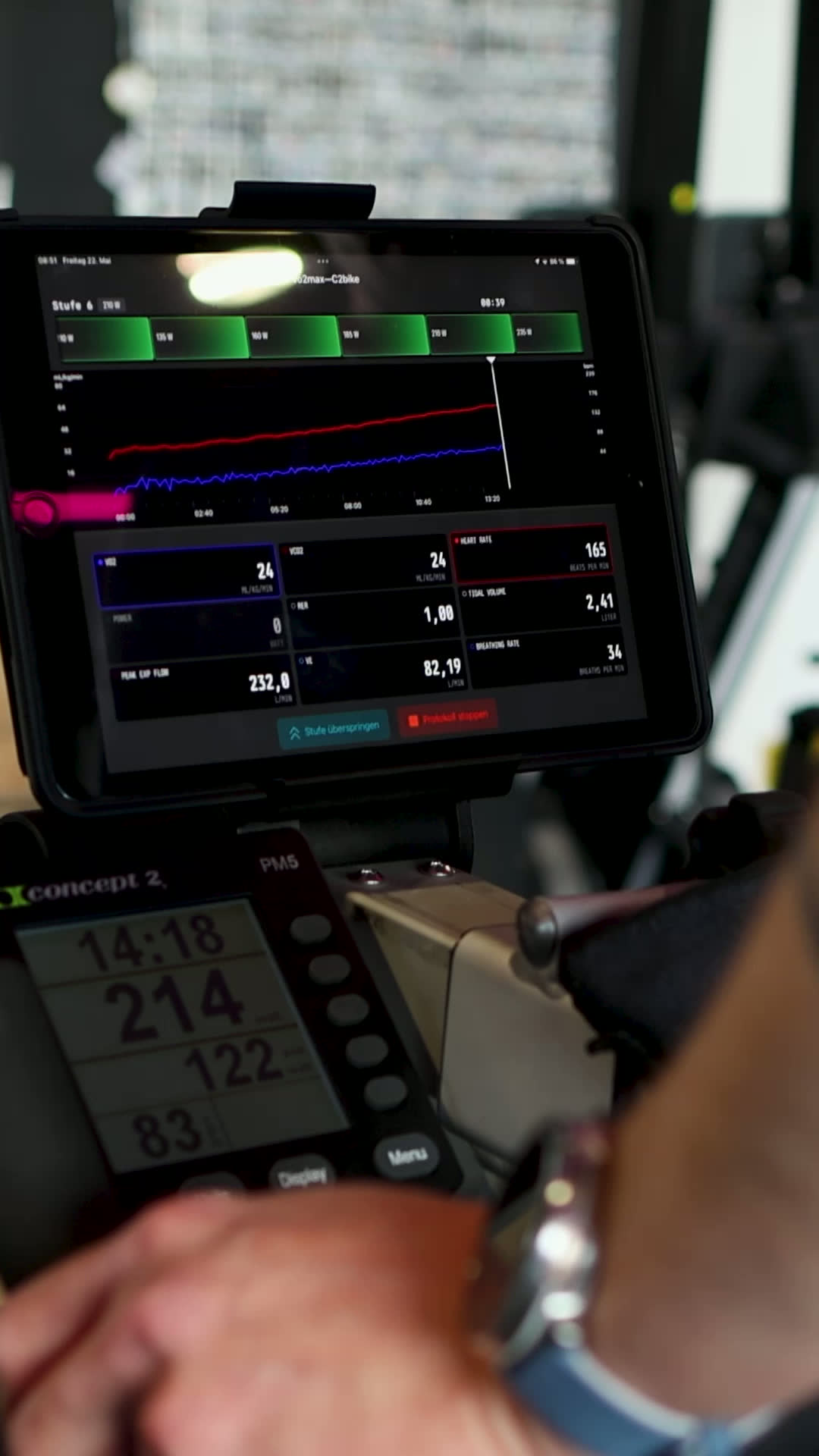 Live-Datenblatt der VO2max-Messung